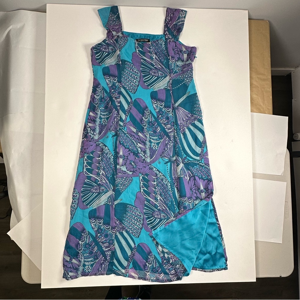 Jacques Vert Maxi Dress, Joyous Aqua Purple Butterfly Wing Print, 16UK 42 EUR